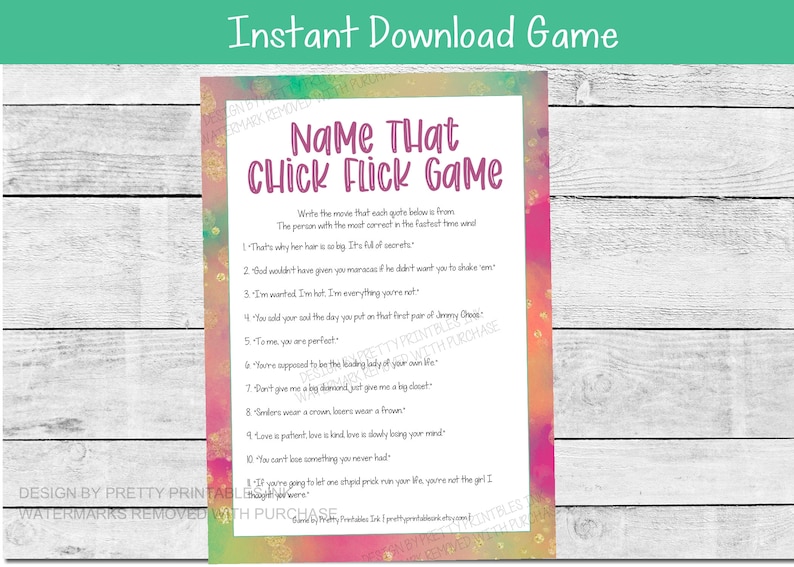 Chick Flick Game Printable Girls Night Game Girls Night in - Etsy