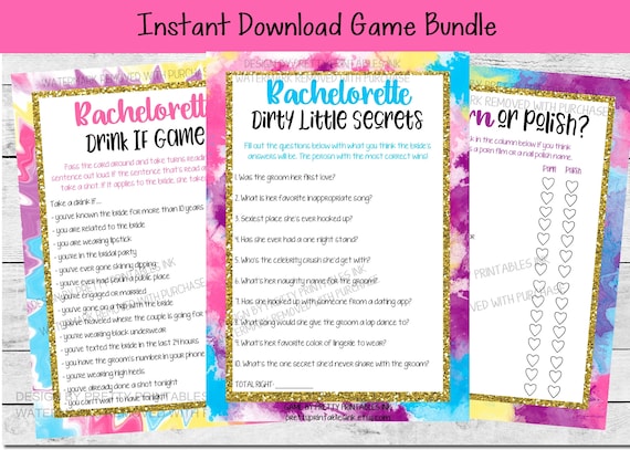 Printable bachelorette party games bundle, 90s bachelorette party games, 80s bachelorette games, tie dye bachelorette games, hen party games Il_570xn