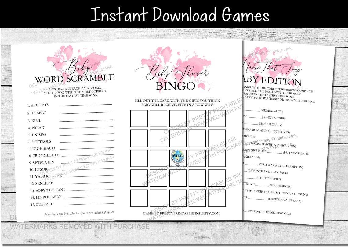 Printable Baby Shower Games Girl Baby Shower Games Bundle | Etsy