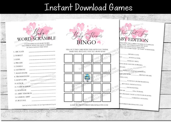 Printable Baby Shower Games Girl Baby Shower Games Bundle | Etsy