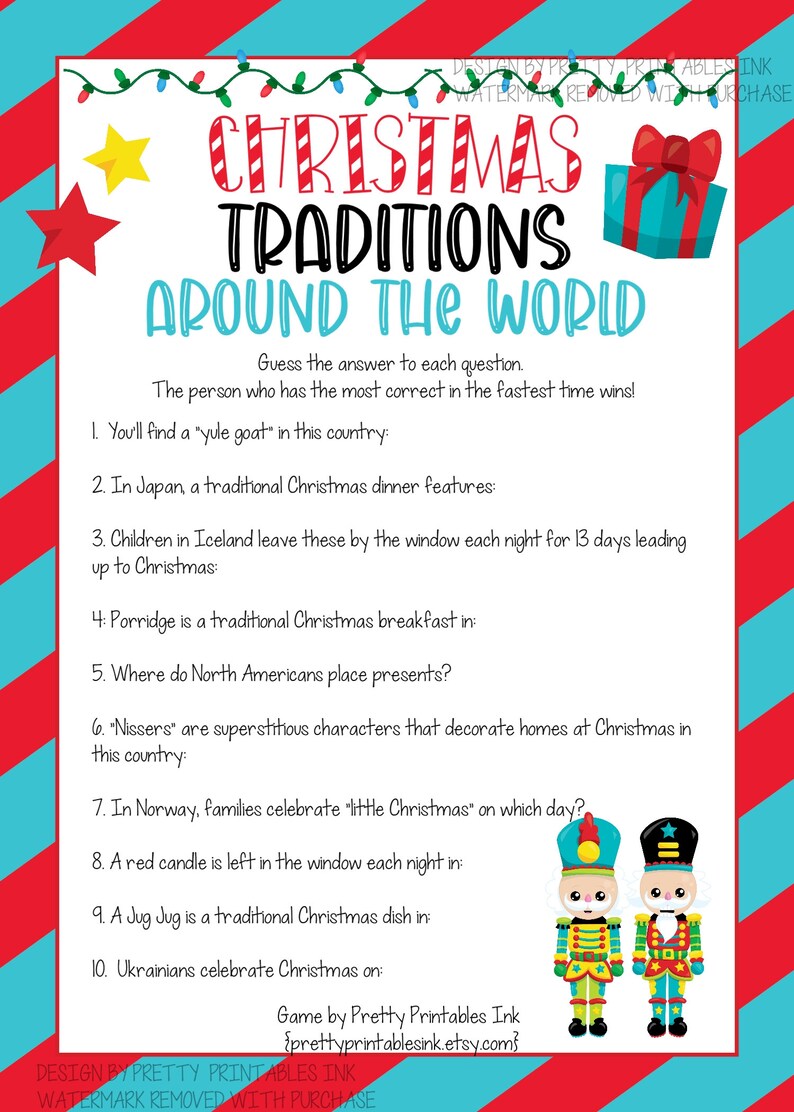 Christmas Game Printable Christmas Traditions Around the Etsy Canada