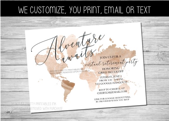 Virtual Retirement Party Invite | Online Retirement Party Invite | Quarantine Retirement Party Invite | Adventure Awaits Retirement Il_570xn
