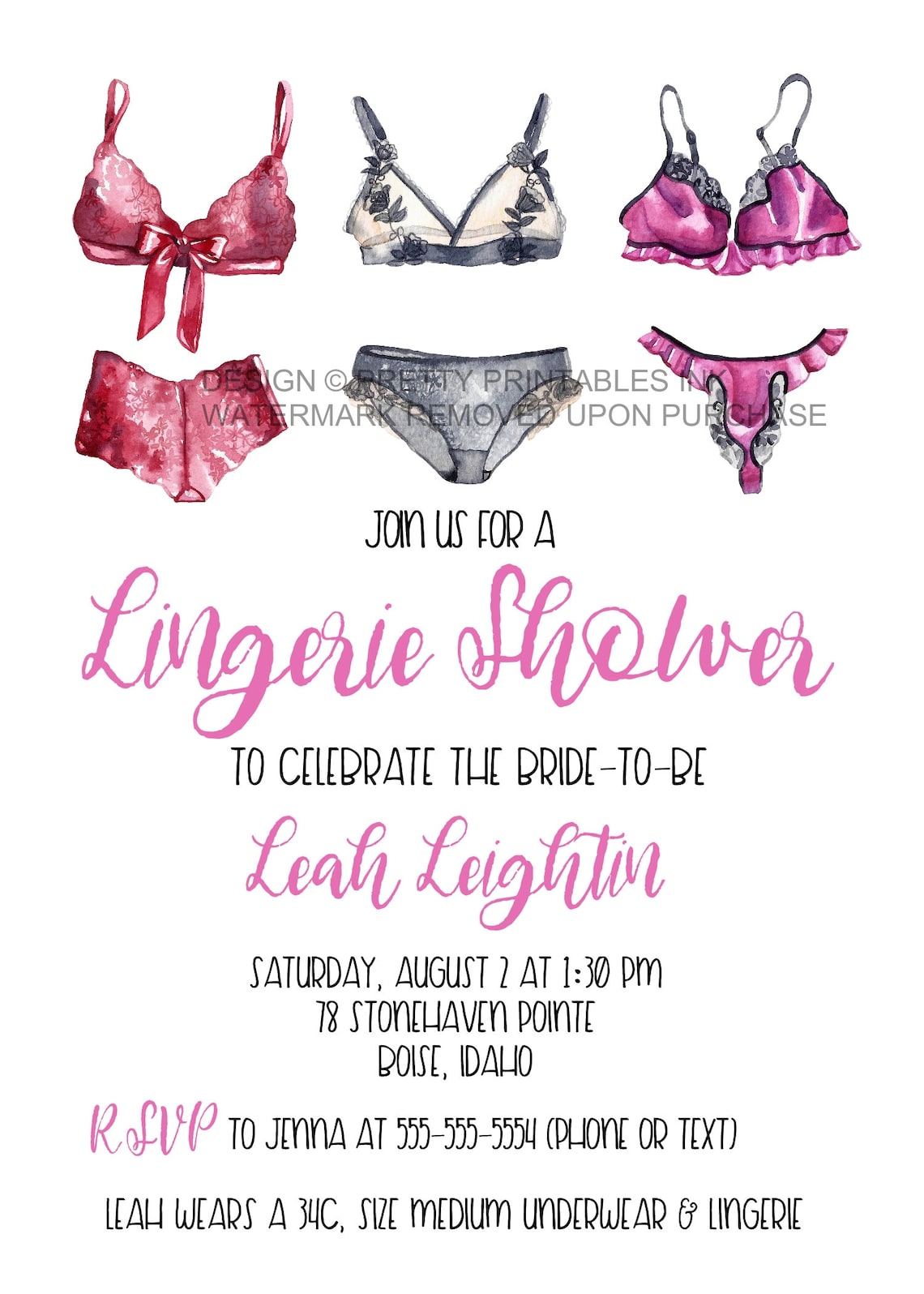 Customized lingerie shower invitation printable lingerie | Etsy