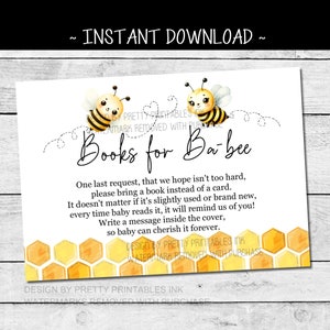 Bee babyshower boek verzoekkaart, boeken voor baby kaart afdrukbaar, babyboek verzoek gedicht, breng een boek mee in plaats van een kaart, boek gedicht