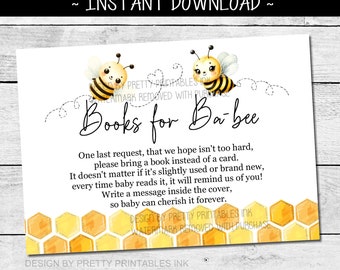 Bee Baby Shower Book Request Card, Books for Baby Card Printable, Baby Book Request Poem, Please Bring a Book Instead of a Card, Book Poem