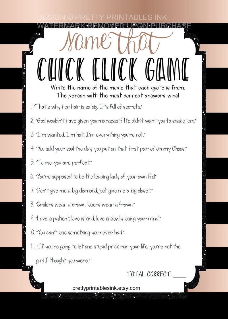 name that chick flick game printable girls night in game