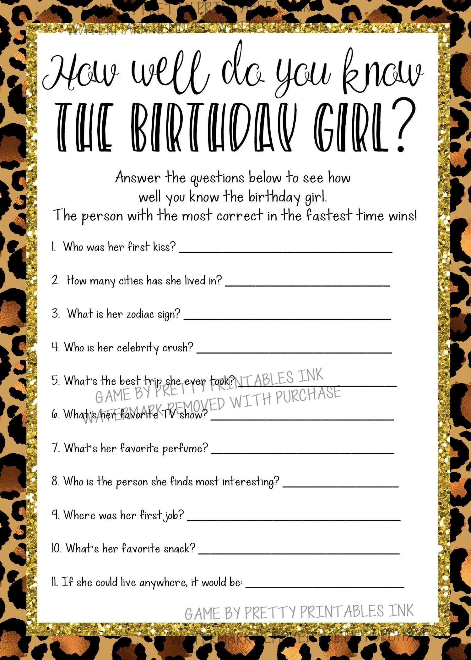 Adult Who Knows the Birthday Girl Game How Well Do You Know Game Adult