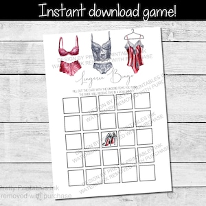 DESCARGA INSTANTÁNEA Juego de bingo de lencería / Juego de ducha de lencería / Juego de fiesta de lencería / Juego de ducha de lencería elegante / Juego de despedida de soltera