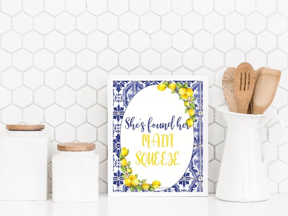 Printable Lemon Bridal Shower Sign | She Found Her Main Squeeze Sign | Blue Tile Bridal Shower Sign Il_570xn