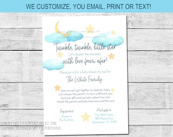 Baby Shower By Mail Invitation Printable, Long Distance Shower Invitation, Virtual Baby Shower Invite, Twinkle Twinkle Shower Invite