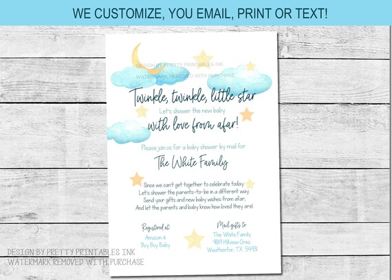 Baby Shower By Mail Invitation Printable, Long Distance Shower Invitation, Virtual Baby Shower Invite, Twinkle Twinkle Shower Invite Il_570xn