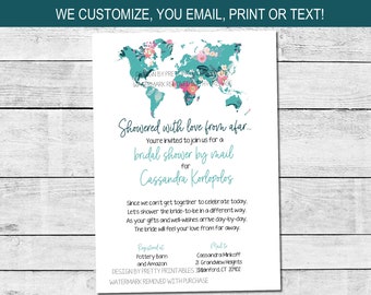 Bridal Shower by Mail Invitation, Long Distance Shower By Mail Invitation, Travel Bridal Shower Invite, Shower from Afar Bridal Invitation