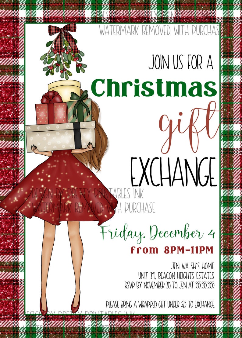 Christmas Gift Exchange Invitation Holiday Gift Exchange Etsy
