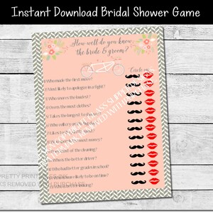Printable Bridal Shower Game, Couples Shower Game, Bride and Groom Game ...
