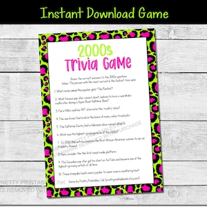 2000s Trivia Game Printable | Y2K Party Game | Girls Night Game | 2000s Party Game | Y2K Trivia Game