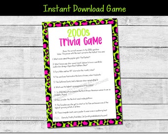 2000s Trivia Game Printable | Y2K Party Game | Girls Night Game | 2000s Party Game | Y2K Trivia Game