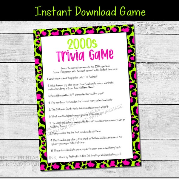 2000s Trivia Game Printable | Y2K Party Game | Girls Night Game | 2000s Party Game | Y2K Trivia Game