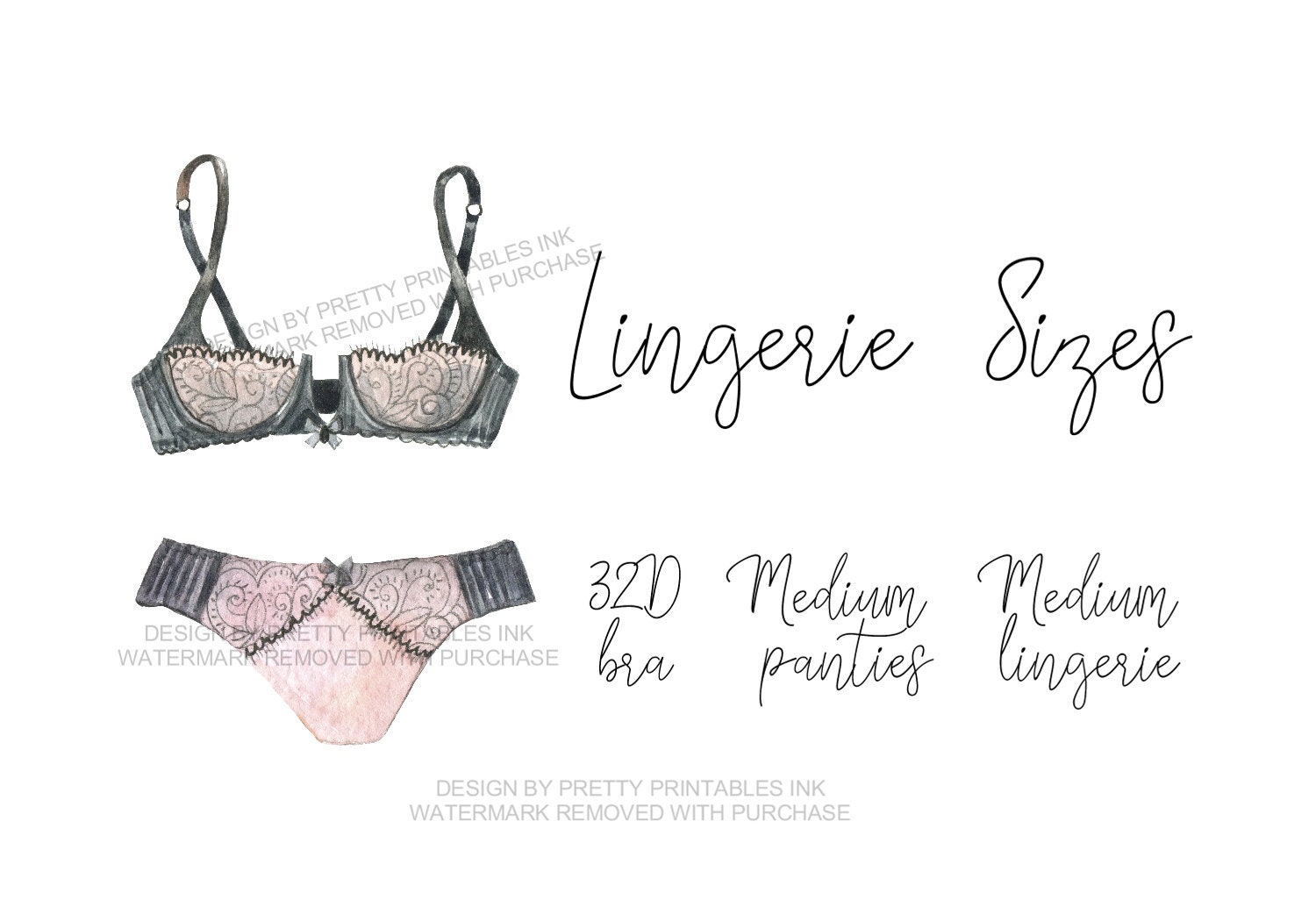 Lingerie Size Insert Printable Lingerie Shower Insert - Etsy
