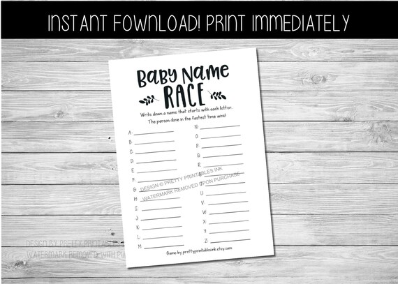 Baby Name Race Game | Baby Shower Game Printable | Instant Download Baby Shower Game | Virtual Baby Shower Game | Gender Neutral Game Il_570xn