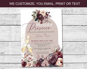 Petals and Prosecco Bridal Shower Invitation Printable | Champagne Bridal Shower Invitation | Fall Floral Bridal Shower Invitation