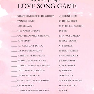Bridal Shower Game Printable, Love Song Game, Blush Bridal Shower Games ...