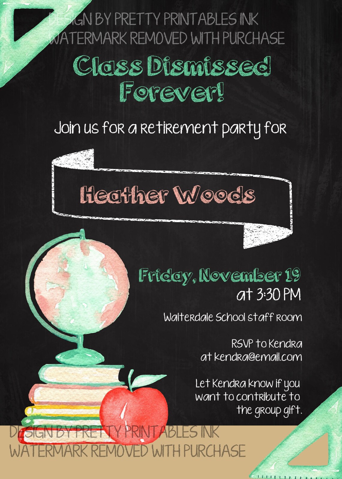 Teacher Retirement Party Invitation Customized School - Etsy