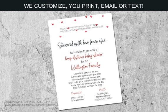 Baby Shower By Mail Invitation Printable | Long Distance Shower Invitation | Virtual Baby Shower Invite | Hearts Shower Invite Il_570xn