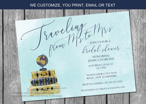 Printable Miss to Mrs Invitation, Travel Bridal Shower Invite, Traveling from Ms to Mrs Invitation Il_570xn