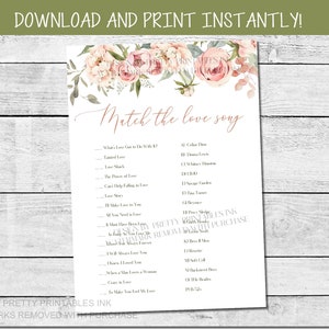 Love Song Game Printable, Match the Love Song Game Instant Download ...