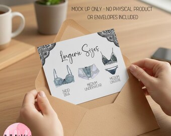 Blauwe lingerie maatkaart afdrukbaar | Bijsluiter met afmetingen bruid (pdf)