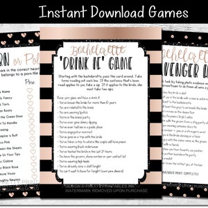 Bachelorette Party Games INSTANT DOWNLOAD, Rose Gold Bachelorette Games, Hen Party Games Bundle Bachelorette Scavenger Hunt, Drink If Game image 1