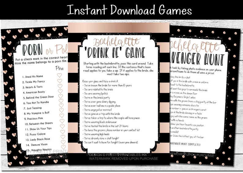 Bachelorette Party Games INSTANT DOWNLOAD, Rose Gold Bachelorette Games, Hen Party Games Bundle Bachelorette Scavenger Hunt, Drink If Game image 1