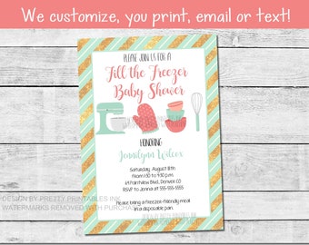 Freezer Meal Baby Shower Invitation Printable | Stock the Freezer Baby Shower Invitation | Second Baby Shower Invitation | Mint and Coral