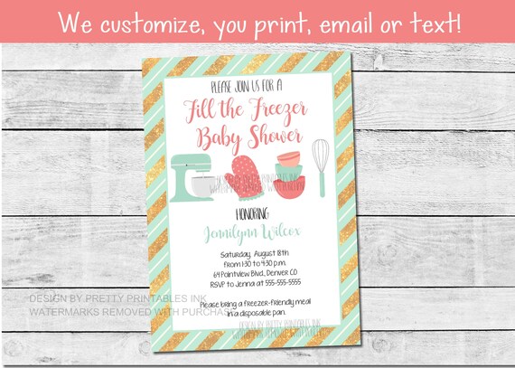 Freezer Meal Baby Shower Invitation Printable | Stock the Freezer Baby Shower Invitation | Second Baby Shower Invitation | Mint and Coral Il_570xn