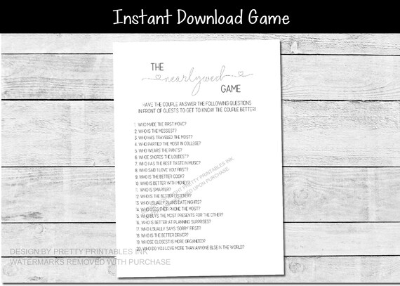 Nearlywed Game Printable, Instant Download Engagement Party Game, Couples Shower Game, Engagement Game, Wedding Shower Game Il_570xn