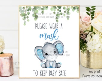 Baby Mask Sign Printable | Wear a Mask Baby Shower Sign Printable | Please Take a Mask Sign | Social Distance Sign | Boy Shower Mask Sign