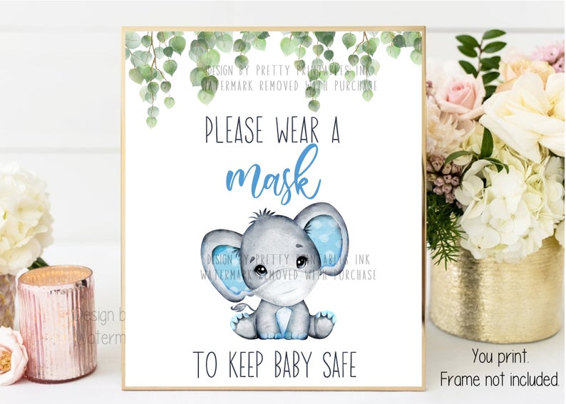 Baby Mask Sign Printable Wear a Mask Baby Shower Sign Printable Please Take a Mask Sign Social Distance Sign Boy Shower Mask Sign image 1