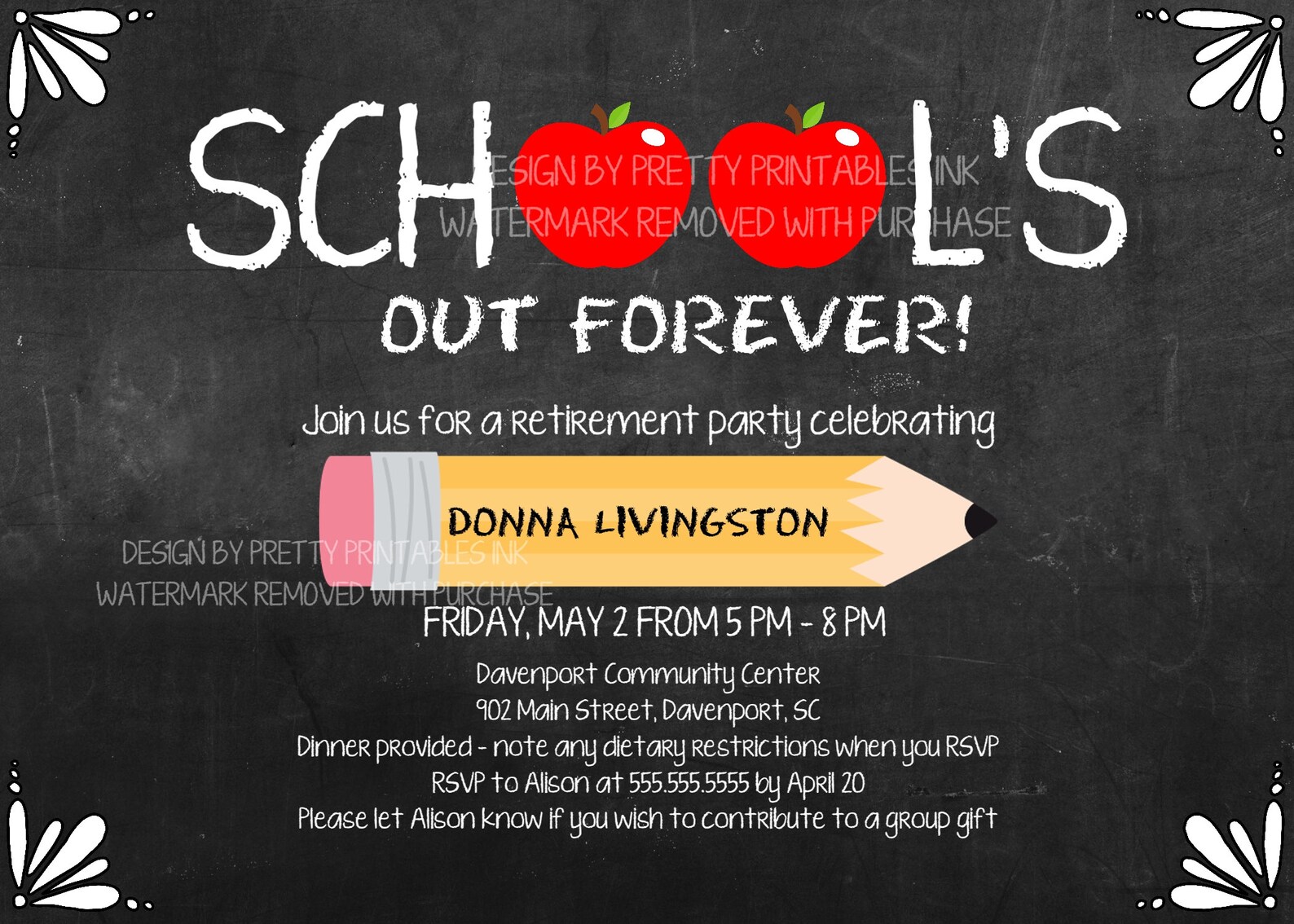 Teacher Retirement Party Invitation Printable Teacher - Etsy