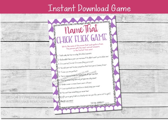 Instant Download Name That Chick Flick Game, Girls Night In Game, Movie Game, Virtual Girls Night Game, Female Birthday Party Game Il_570xn