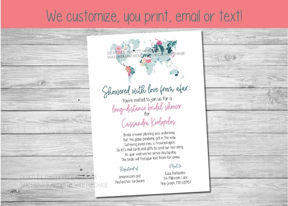 Bridal Shower by Mail Invitation | Long Distance Shower Invitation | Virtual Bridal Shower Invite | Map Bridal Shower Invite | Floral Invite Il_570xn