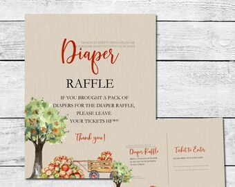 Apple Diaper Raffle Insert and Sign | Baby Shower Diaper Raffle | Fall Baby Shower Activity | Fall Diaper Raffle Card and Sign