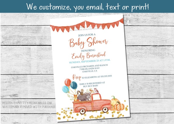 Fall Woodland Baby Shower Invite, Drive-By Fall Baby Shower Invitation, Autumn Baby Shower Invitation, Boy Baby Shower Invitation Il_570xn