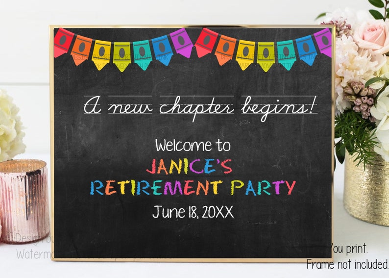 Printable teacher retirement sign, teacher retirement party welcome sign, customized teacher retirement party sign, crayon sign printable image 1