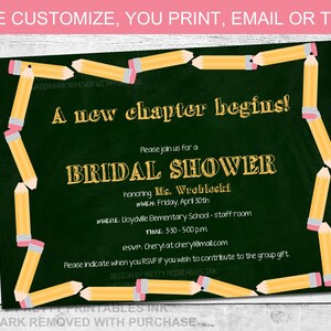 Teacher Bridal Shower Invitation | Classroom Bridal Shower Invitation | Teacher Shower Invite | School Bridal Shower Invite | Pencil Invite