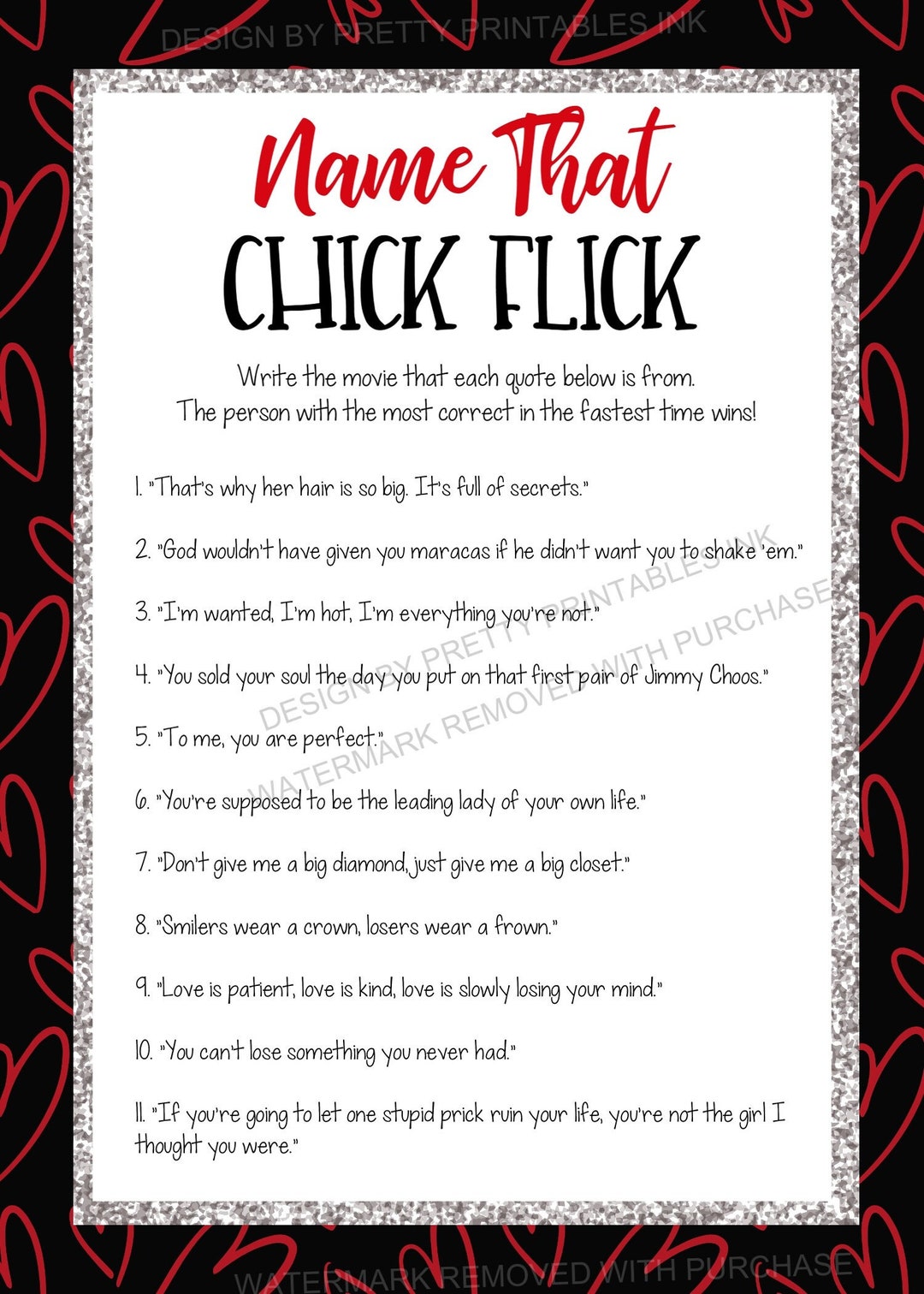 Name That Chick Flick Game, Galentine's Game, Valentine's Day Game ...
