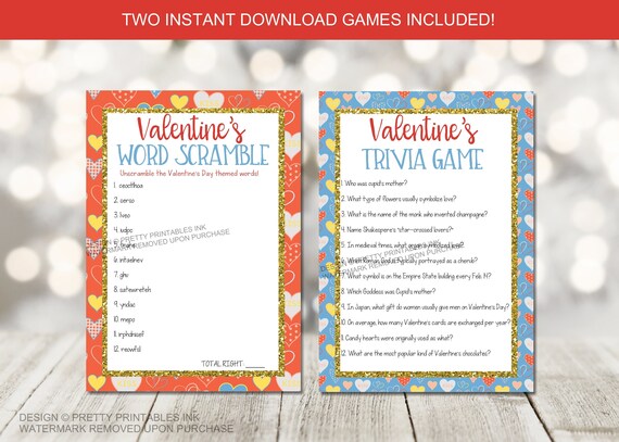 Valentine's Day party games printable, Galentine's Day party games, Virtual Galentine's Game, Valentine trivia game, Valentine word scramble Il_570xn