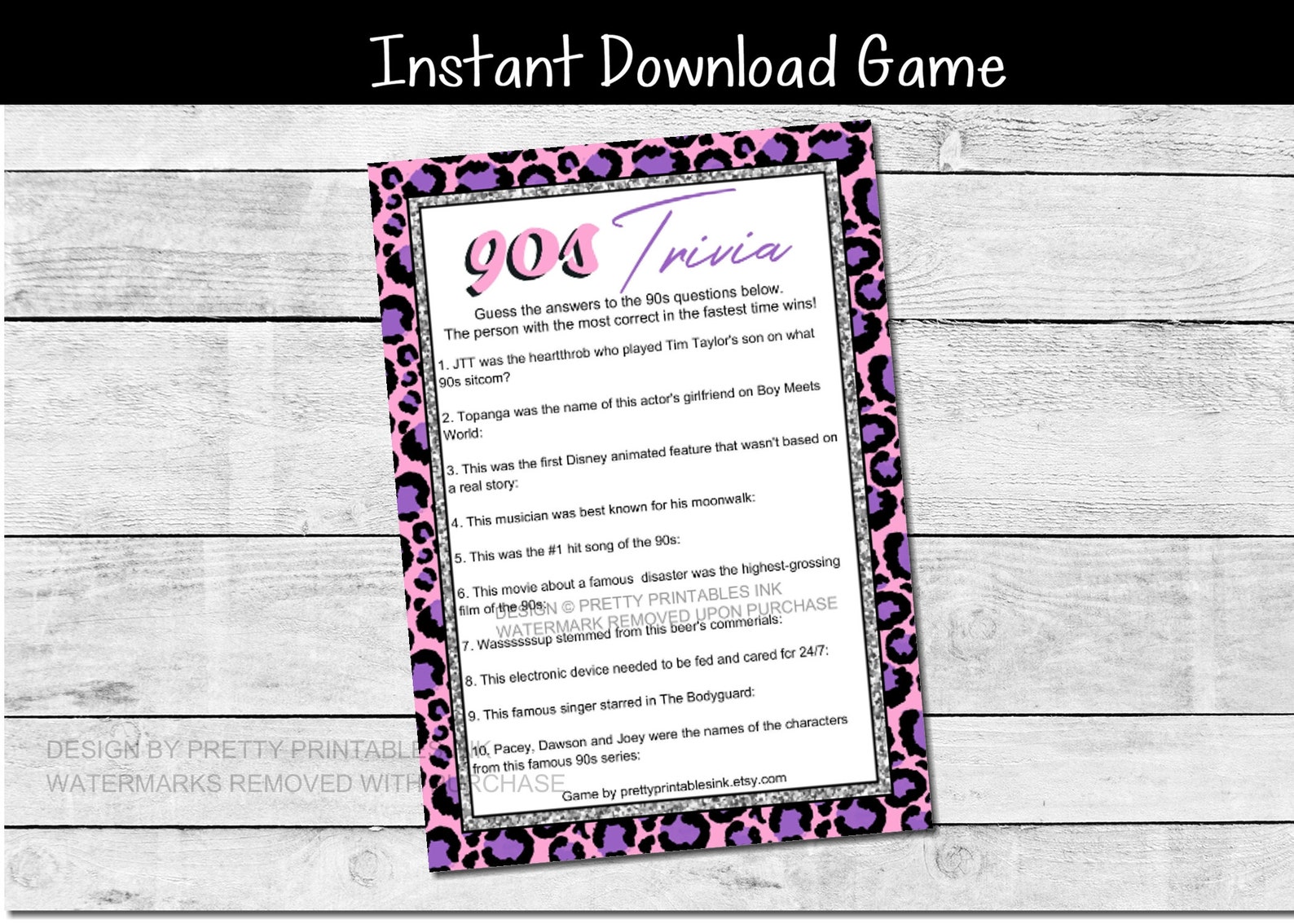 90s Trivia Game Printable Girls Night In Game Virtual Etsy