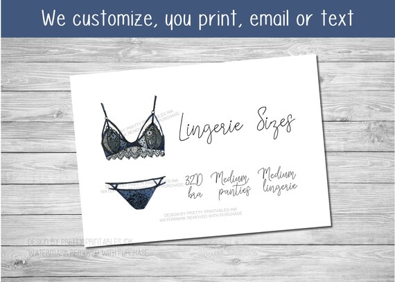 Lingerie Size Card Printable | Lingerie Size Insert | Bride's Measurements Card | Bra and Panty Size Card | Lingerie Shower Insert Il_570xn