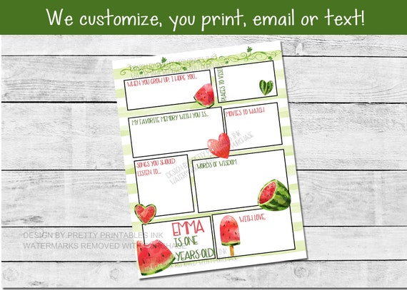 First Birthday Time Capsule Printable | 1st Birthday Time Capsule | One in a Melon First Birthday Capsule | Customized Birthday Capsule Il_570xn