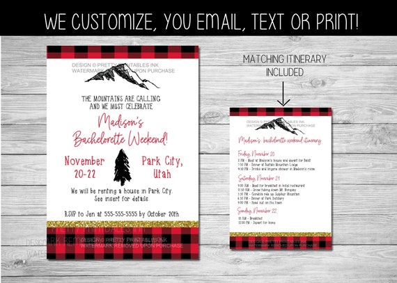 Mountain Bachelorette Weekend Invitation Printable, Weekend in the Woods Invite, Flannel Fling Invitation, Fall Bachelorette Invitation Il_570xn